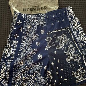 Bravest Studios Dark Blue Paisley Athletic Shorts